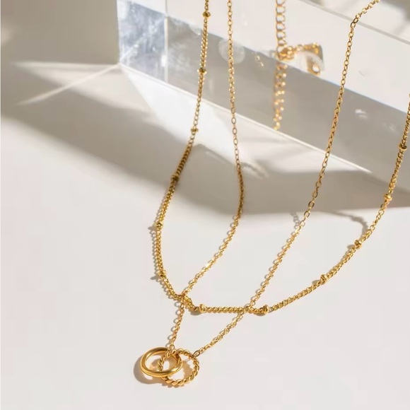 18k Gold Plated Double Layers Thin Chain Necklace - Picture 6 of 8